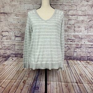Ann Taylor Loft Grey Striped Knit Sheer Sweater